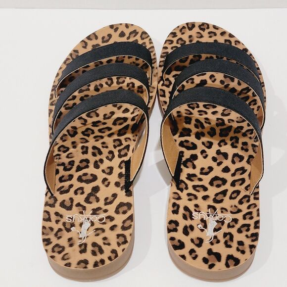 Corkys Dafne Women's Leopard Sandals Size 12 Black Tan 3 Strap Slip On Slides - Picture 8 of 13